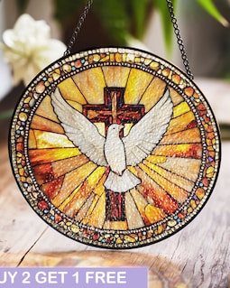 Holy Spirit Stained Glass Suncatcher, Cross & Dove Suncatcher, Religious Window Art, Christian Stained Glass, Faith-Based Gift