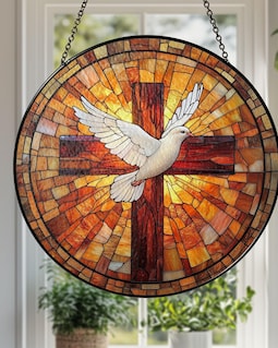 Holy Spirit Stained Glass Suncatcher, Cross & Dove Suncatcher, Religious Window Art, Christian Suncatcher, Faith-Based Gift, Christmas Gift