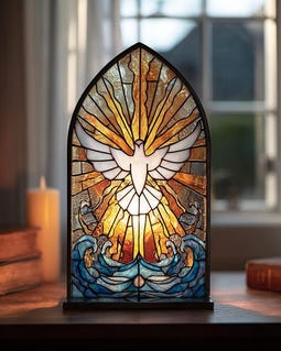 Holy Spirit Dove Suncatcher Candle Holder, Christian Faith Decor, Stained Glass Style Panel, Cross Window Hanging