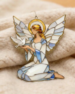 Stained Glass Angel Suncatcher Blue Winged Dove Window Hanging Mosaic Light Catcher
