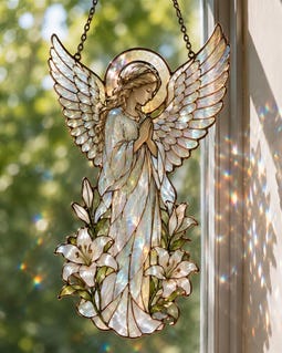 Angel Prayer Suncatcher, Christian Acrylic Window Hanging, Memorial Sympathy Gift, Faith Home Decor, Religious Keepsake