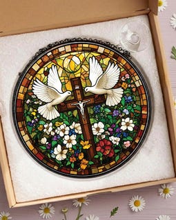 Christian Dove Cross Stained Glass Suncatcher, Religious Window Hanging Decor, Faith Inspired Ornament, Church Gift for Christian Home Art