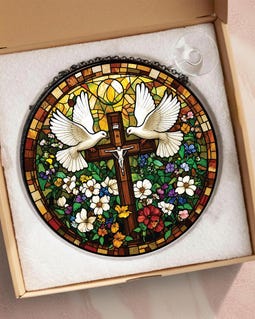 Christian Cross Suncatcher, Dove Stained Glass Window Hanging, Religious Faith Decor, Spiritual Christian Gift, Church Inspired Ornament